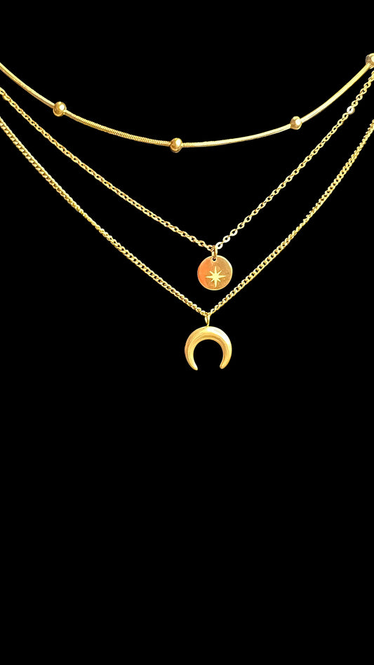 Multi-Layered Gold-Plated Chain Sun and Moon Pendant