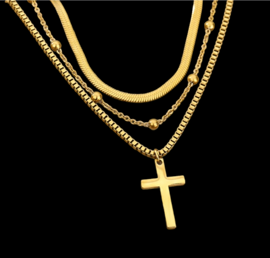 Multi-layered Gold Plated Cross Necklace
